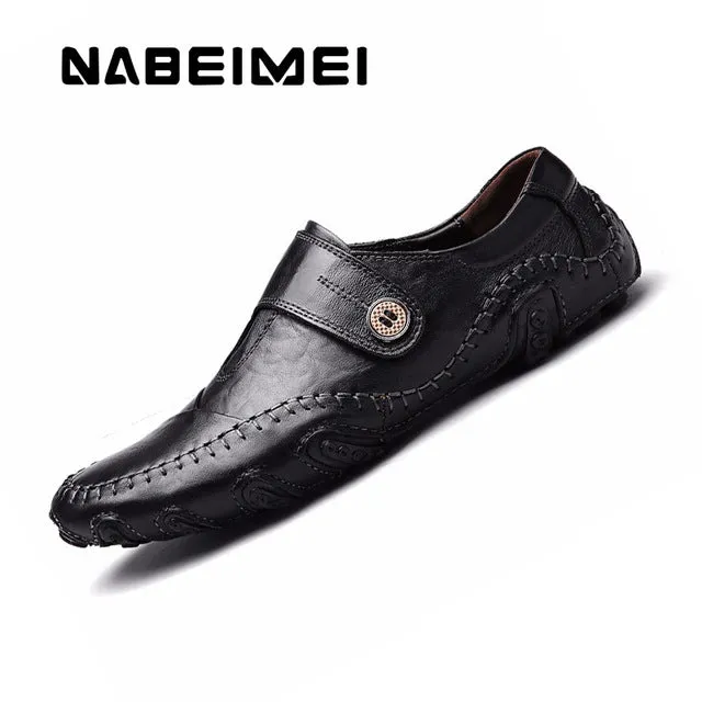 2017 Mens boat shoes man loafers Genuine leather men casual shoes flats Rubber shoes Buckle Strap Round Toe Black/Brown 38-44