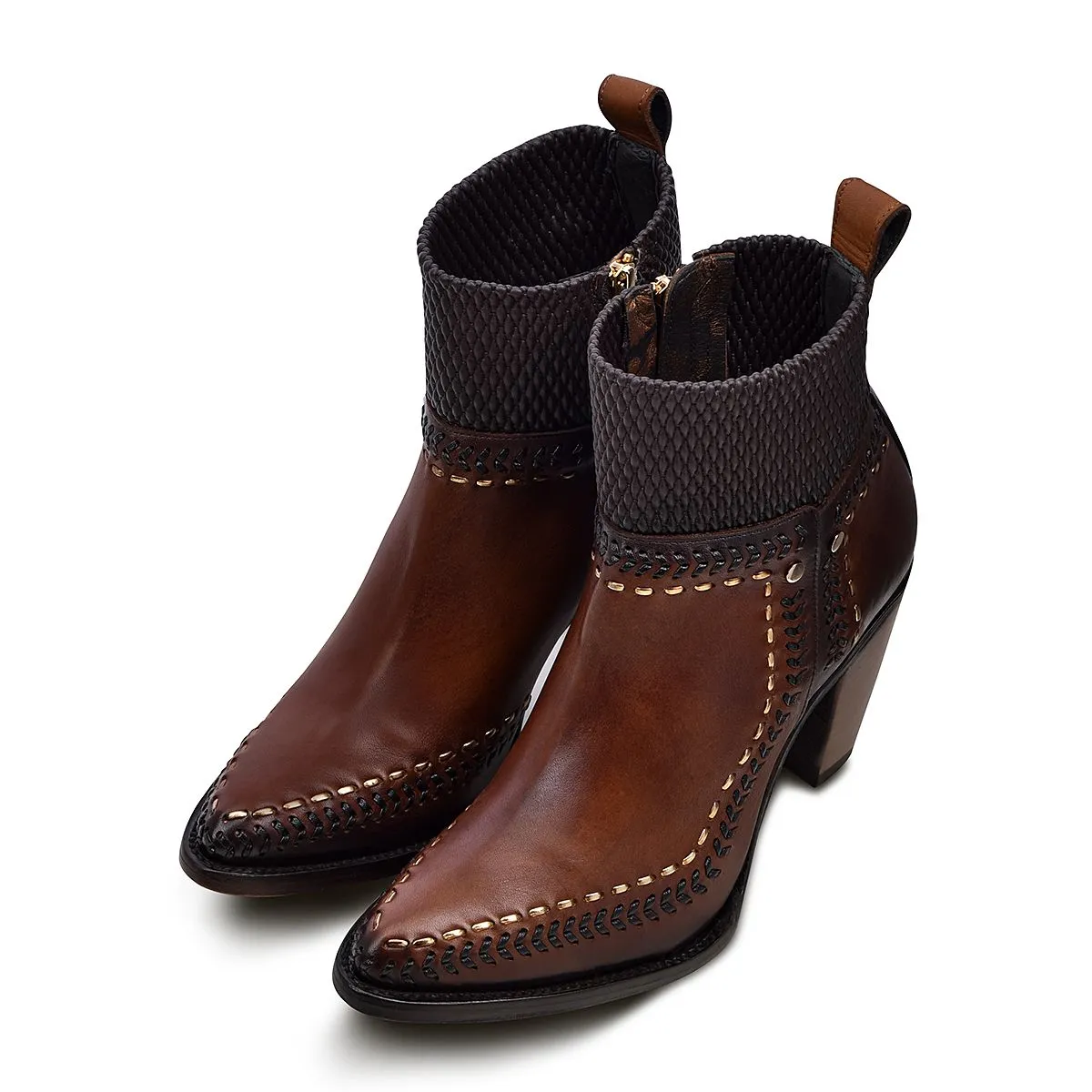 3F81RS - Cuadra brown western cowgirl cowhide leather ankle boots for women