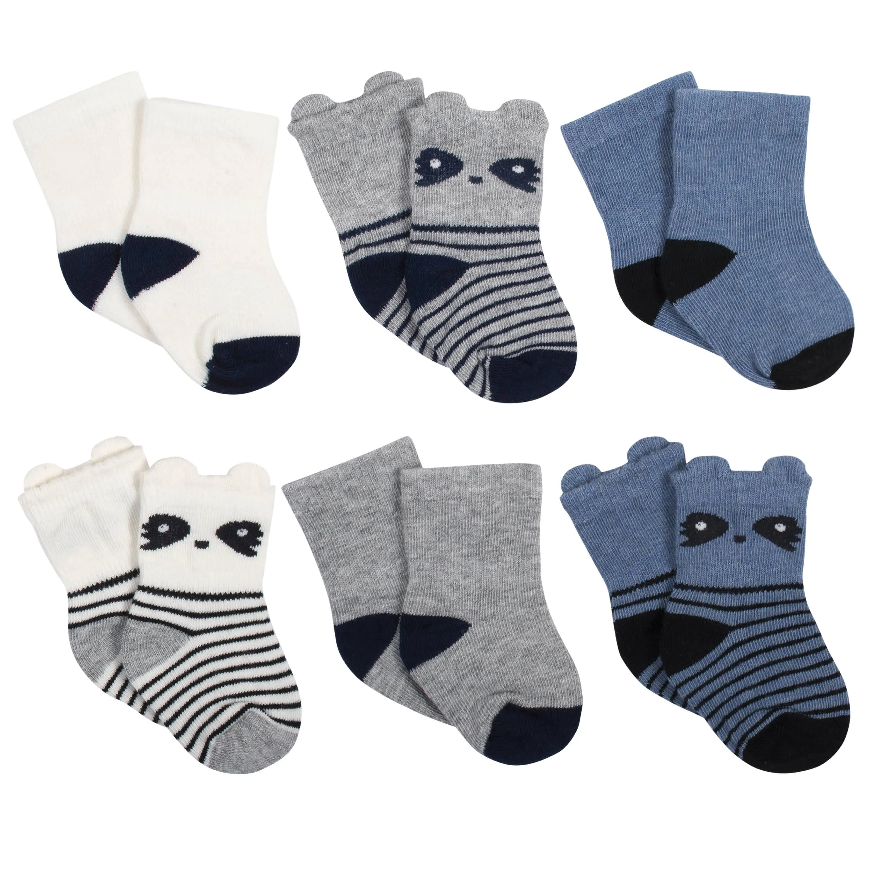 6-Pack Baby Boys Raccoon Jersey Crew Wiggle-Proof™ Socks