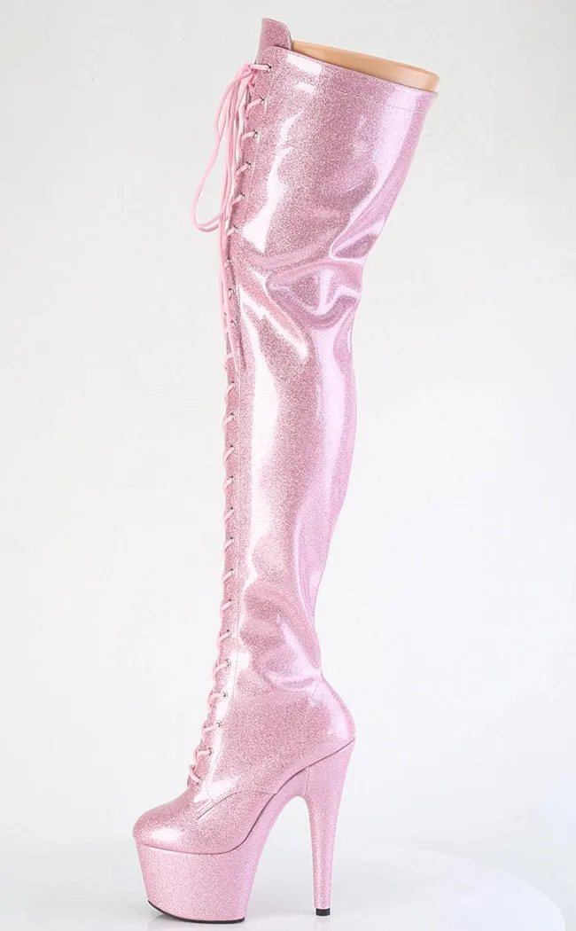 ADORE-3020GP Baby Pink Glitter Patent Thigh High Boots