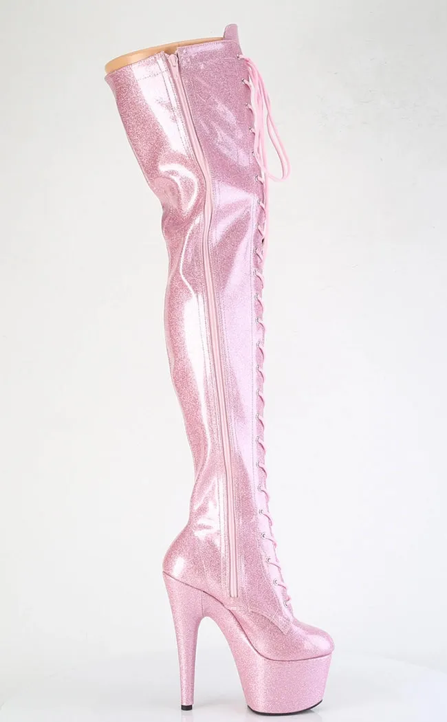 ADORE-3020GP Baby Pink Glitter Patent Thigh High Boots