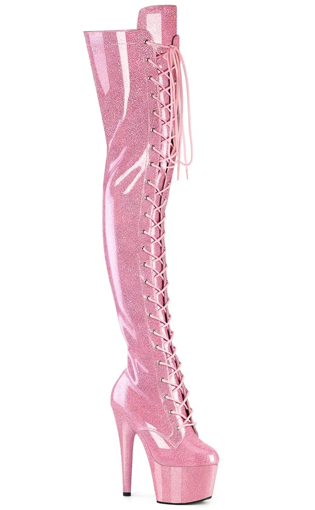 ADORE-3020GP Baby Pink Glitter Patent Thigh High Boots