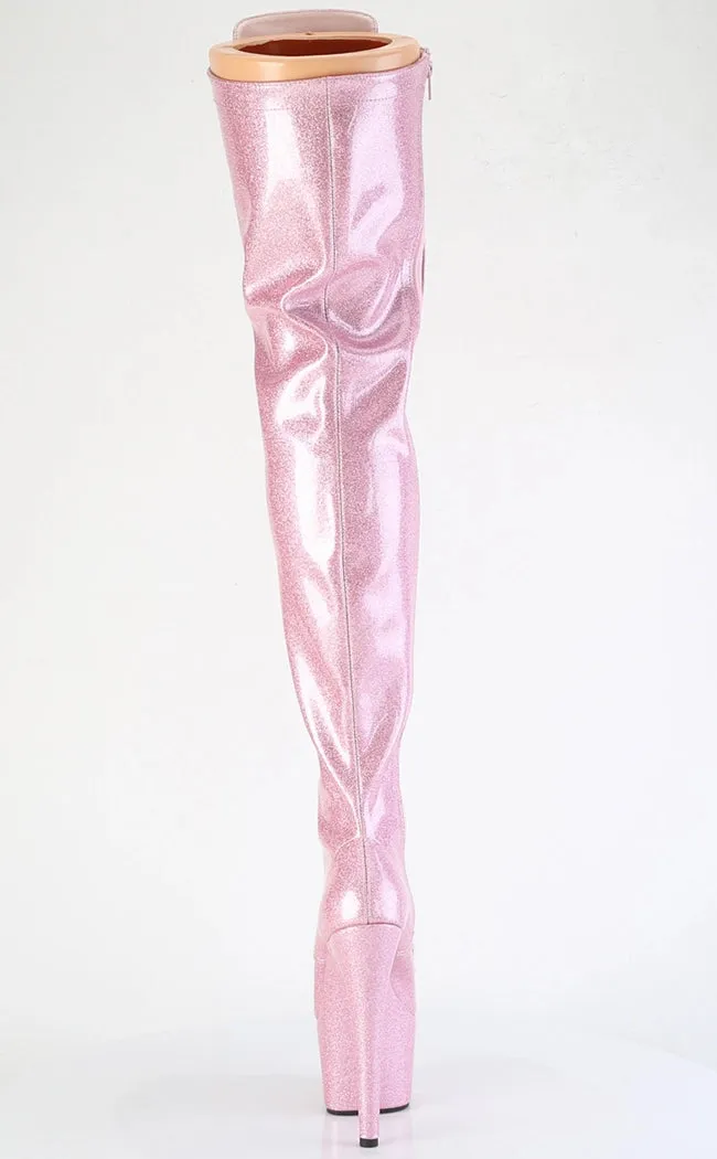 ADORE-3020GP Baby Pink Glitter Patent Thigh High Boots