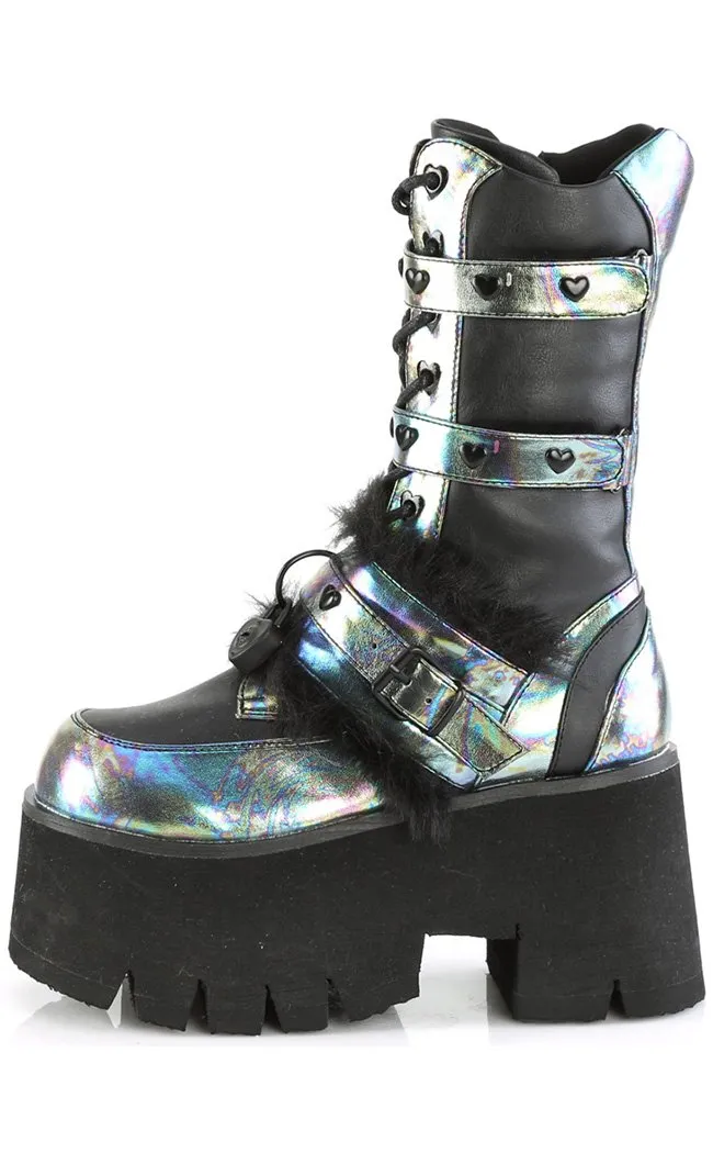 ASHES-120 Black & Green Multi Oil Slick Platform Boots