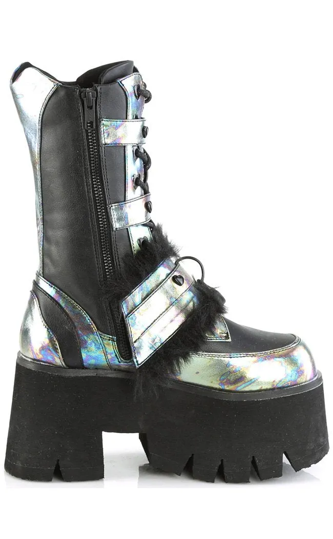 ASHES-120 Black & Green Multi Oil Slick Platform Boots