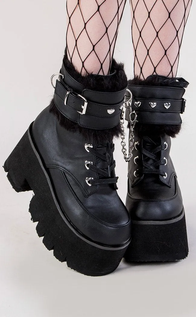 ASHES-57 Black Vegan Leather Cuff Platform Ankle Boots