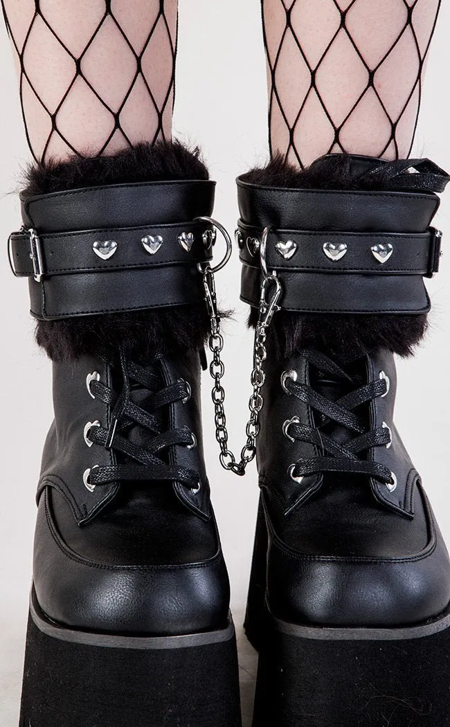 ASHES-57 Black Vegan Leather Cuff Platform Ankle Boots