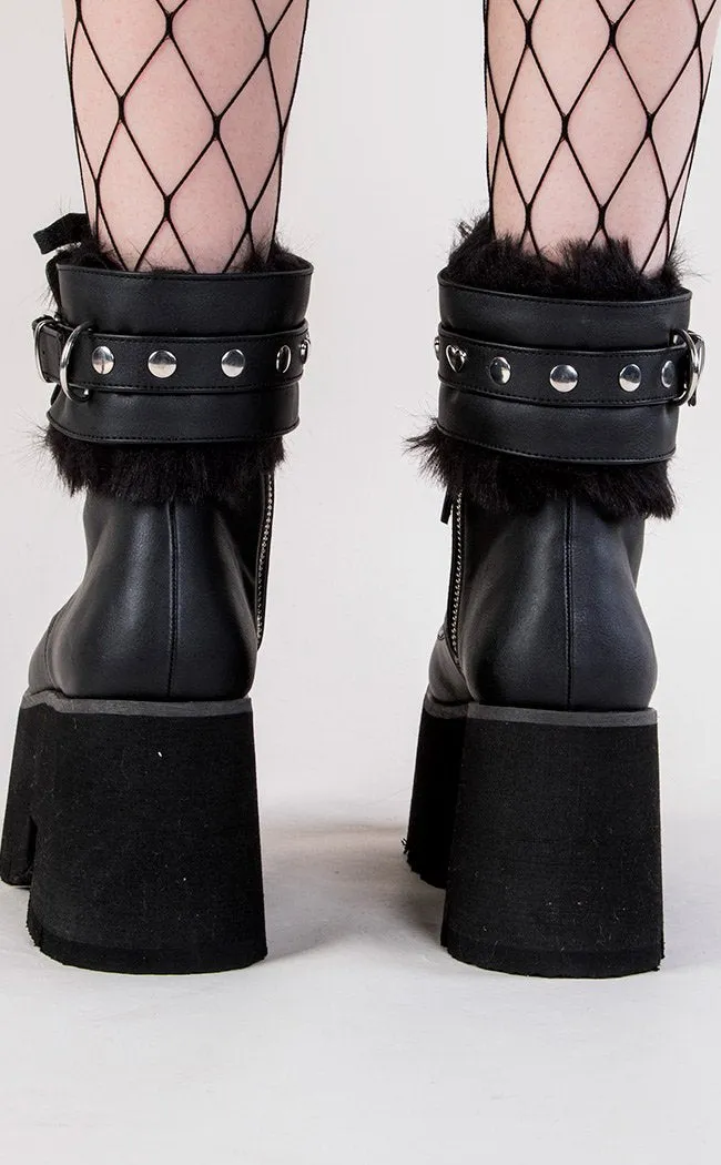 ASHES-57 Black Vegan Leather Cuff Platform Ankle Boots