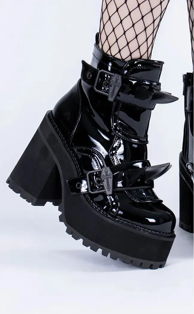 ASSAULT-72 Black Patent Ankle Boots