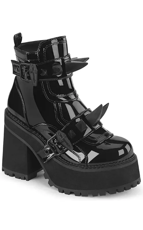 ASSAULT-72 Black Patent Ankle Boots