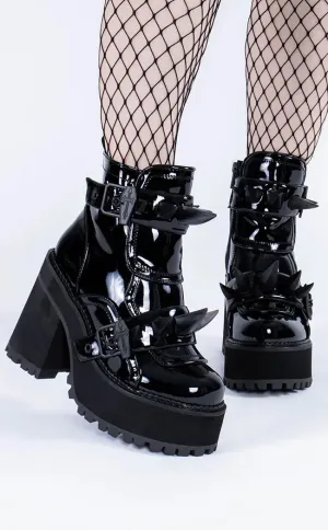 ASSAULT-72 Black Patent Ankle Boots