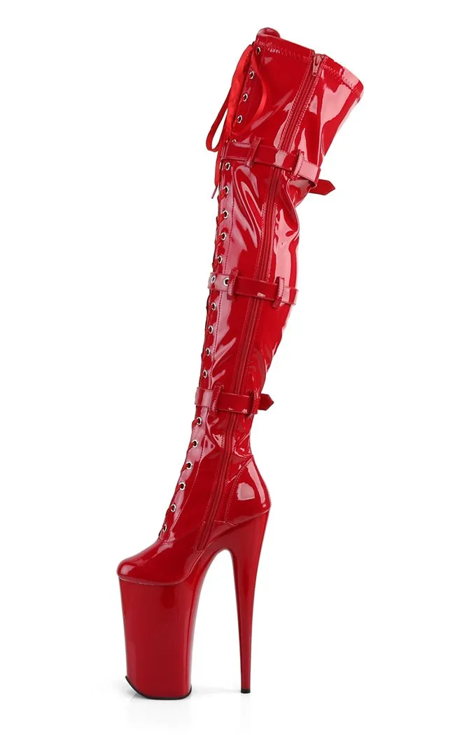 BEYOND-3028 Red Patent Thigh High Boots [In Stock]