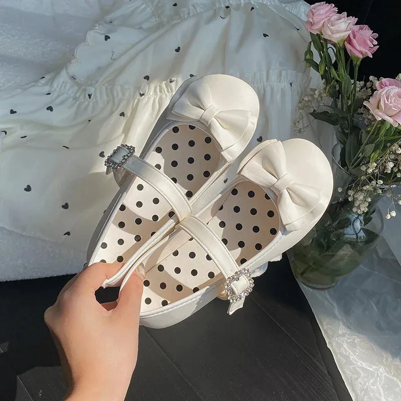 binfenxie  -  Kawaii Cute Girl Lolita Shoes Japanese Women Shoes Bowknot Round-toe Loli Shoes Jk Girls Flat Tea Party Sweet Shoe