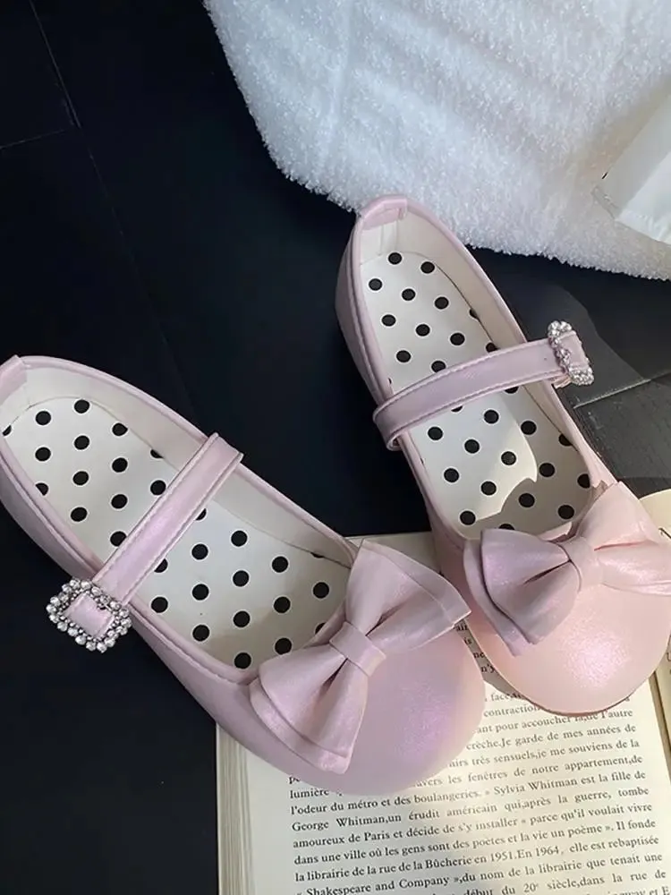 binfenxie  -  Kawaii Cute Girl Lolita Shoes Japanese Women Shoes Bowknot Round-toe Loli Shoes Jk Girls Flat Tea Party Sweet Shoe