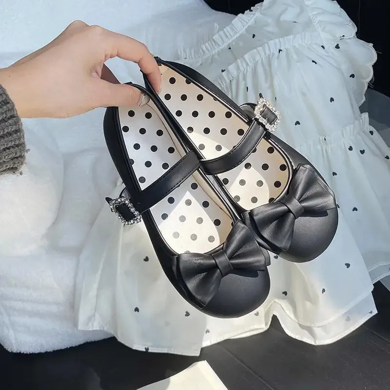 binfenxie  -  Kawaii Cute Girl Lolita Shoes Japanese Women Shoes Bowknot Round-toe Loli Shoes Jk Girls Flat Tea Party Sweet Shoe