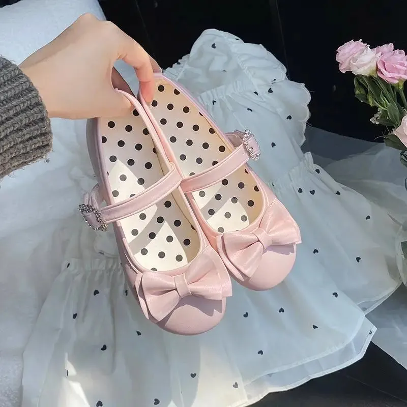 binfenxie  -  Kawaii Cute Girl Lolita Shoes Japanese Women Shoes Bowknot Round-toe Loli Shoes Jk Girls Flat Tea Party Sweet Shoe