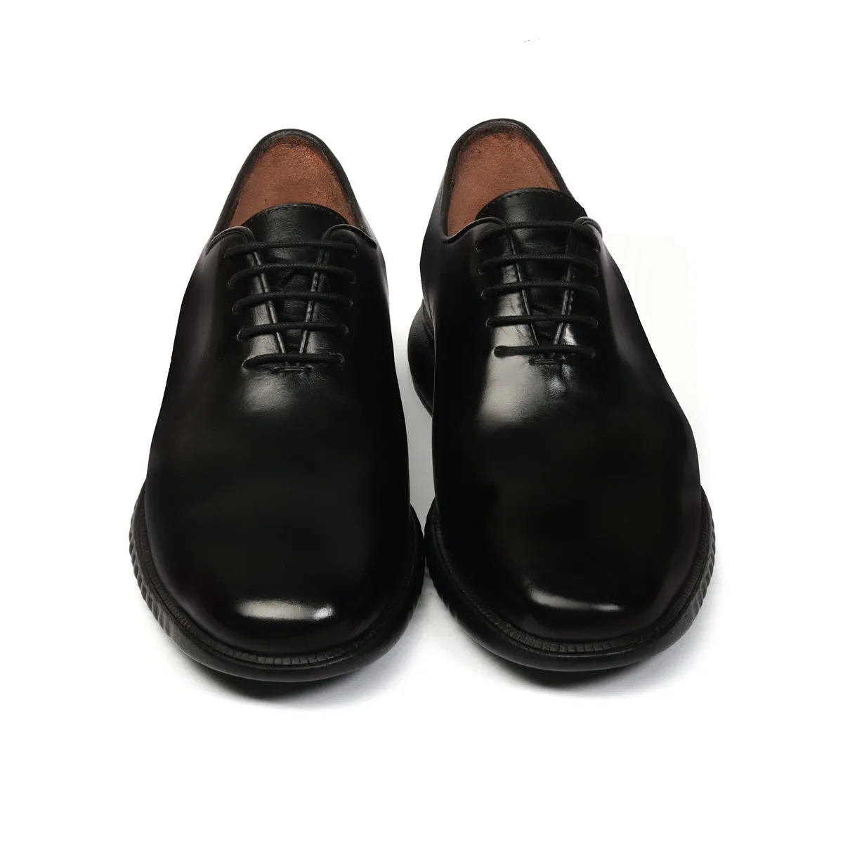 Black Light Weight Leather Oxford Lace-Up Sneakers