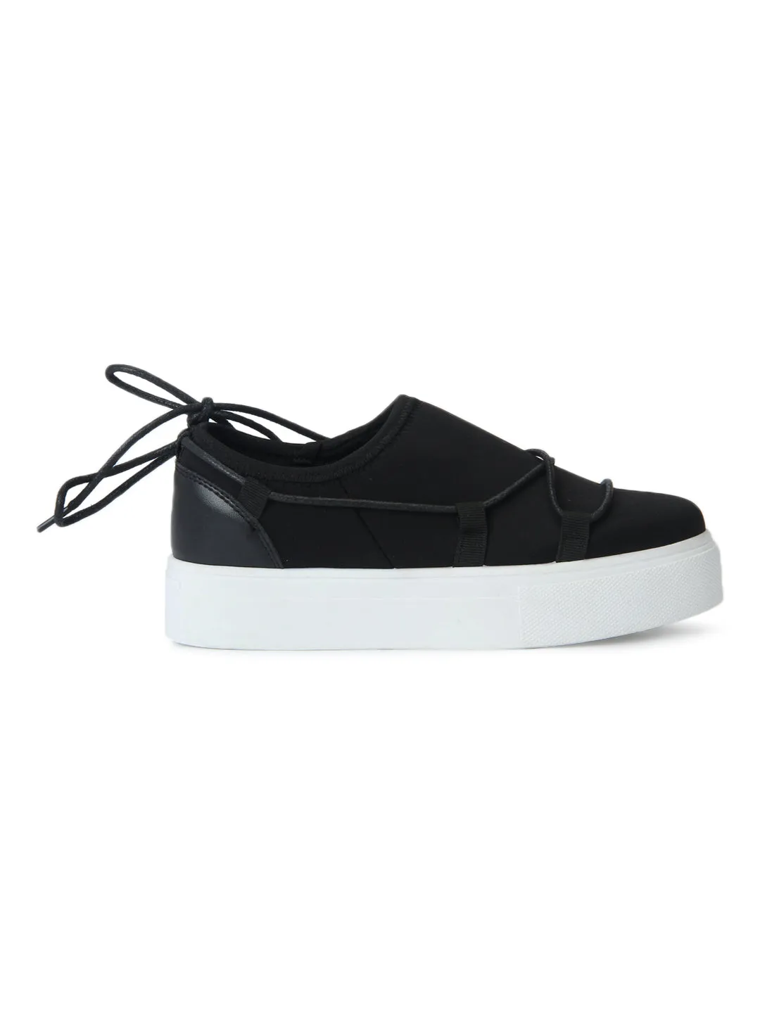 Black Platform Laced Slip-On Sneakers