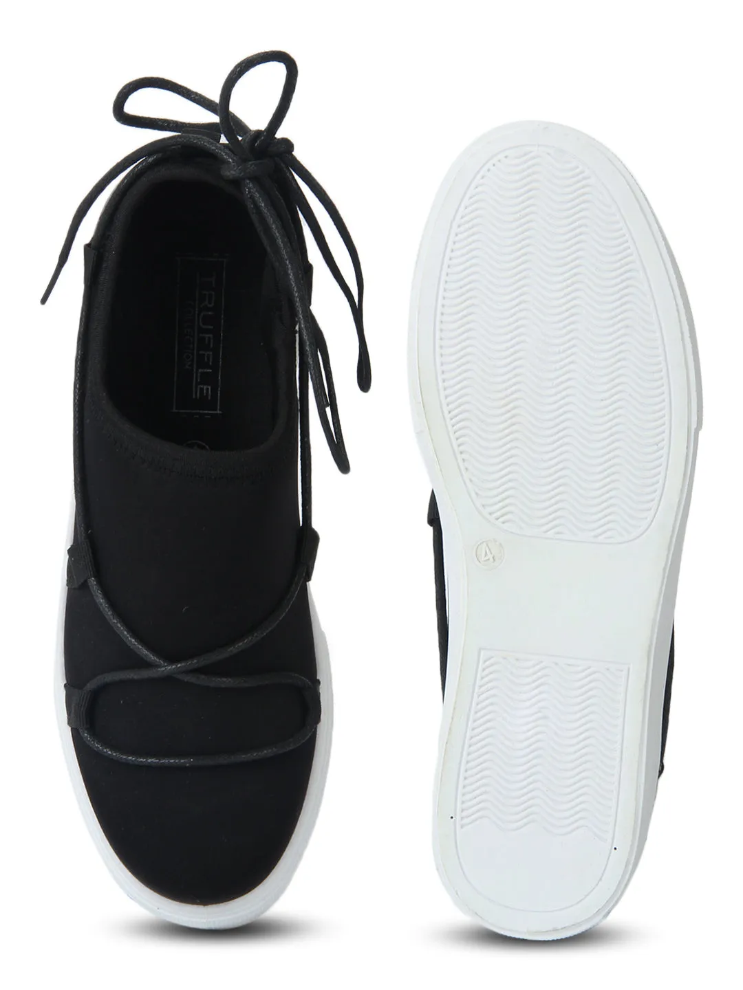 Black Platform Laced Slip-On Sneakers