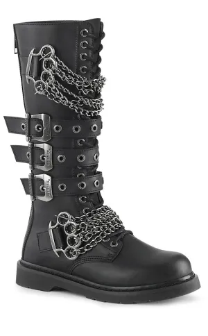 BOLT-450 Black Knee High Buckle Boots