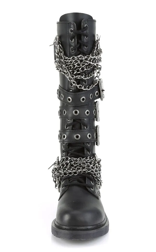 BOLT-450 Black Knee High Buckle Boots