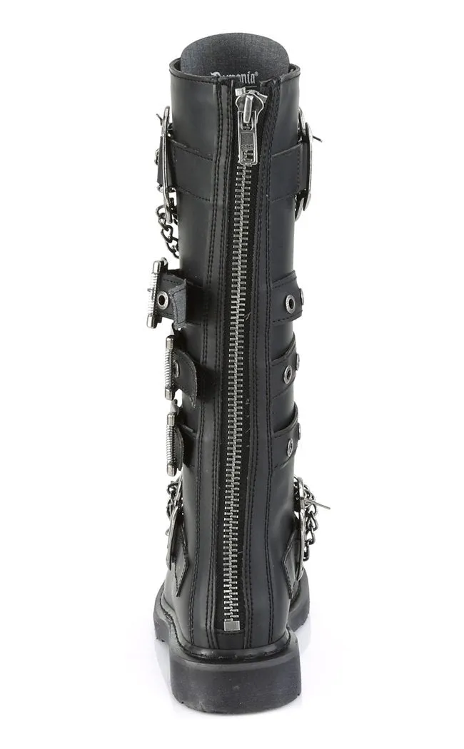 BOLT-450 Black Knee High Buckle Boots