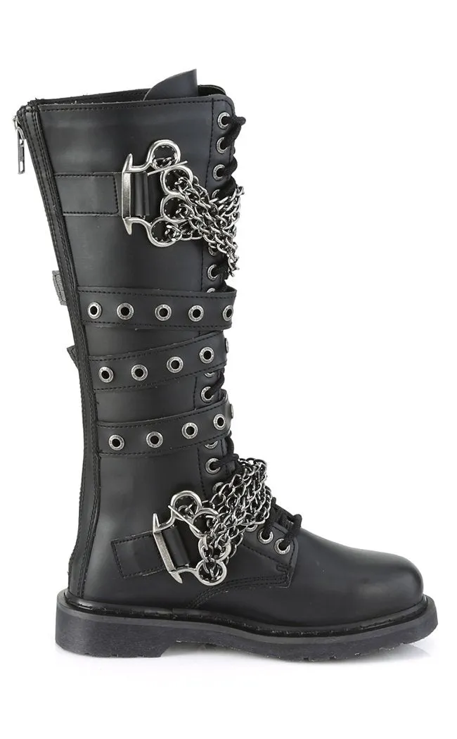 BOLT-450 Black Knee High Buckle Boots