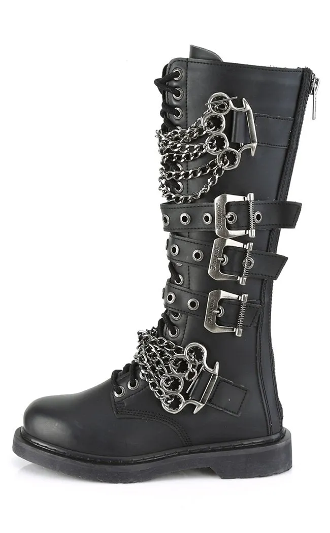 BOLT-450 Black Knee High Buckle Boots