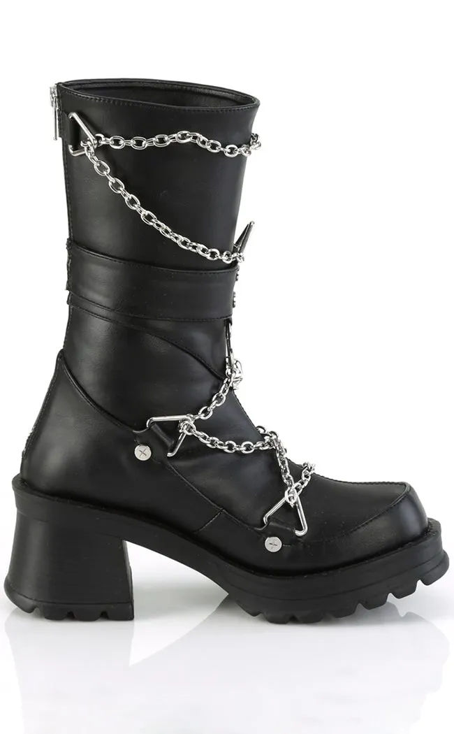 BRATTY-120 Black Chain Mid-Calf Boots