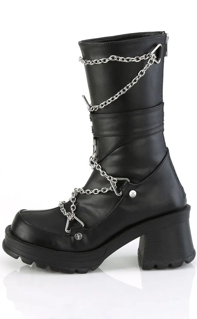 BRATTY-120 Black Chain Mid-Calf Boots