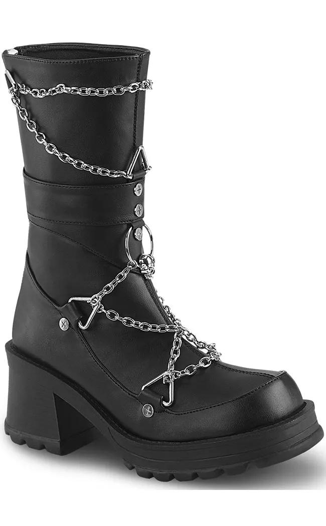 BRATTY-120 Black Chain Mid-Calf Boots