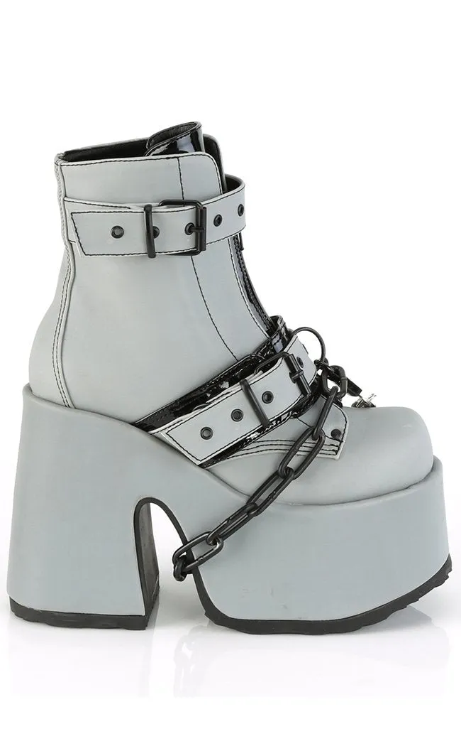 CAMEL-205 Grey Reflective Platform Boots