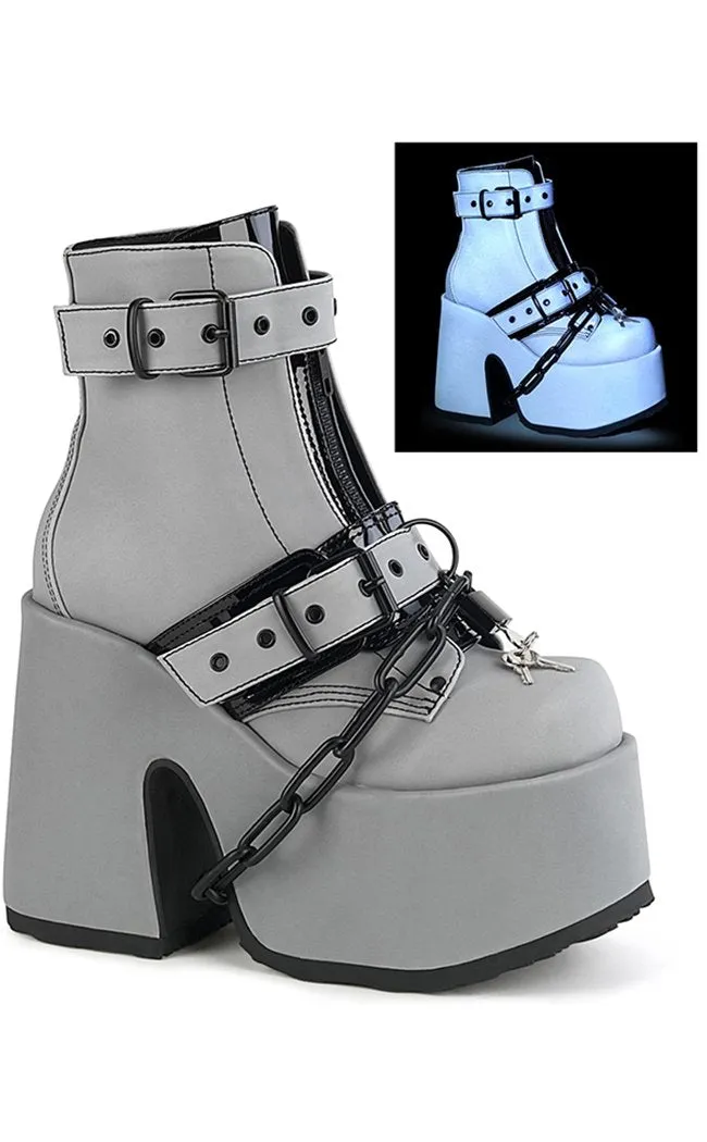 CAMEL-205 Grey Reflective Platform Boots