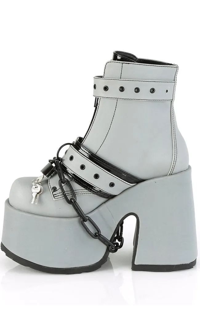 CAMEL-205 Grey Reflective Platform Boots