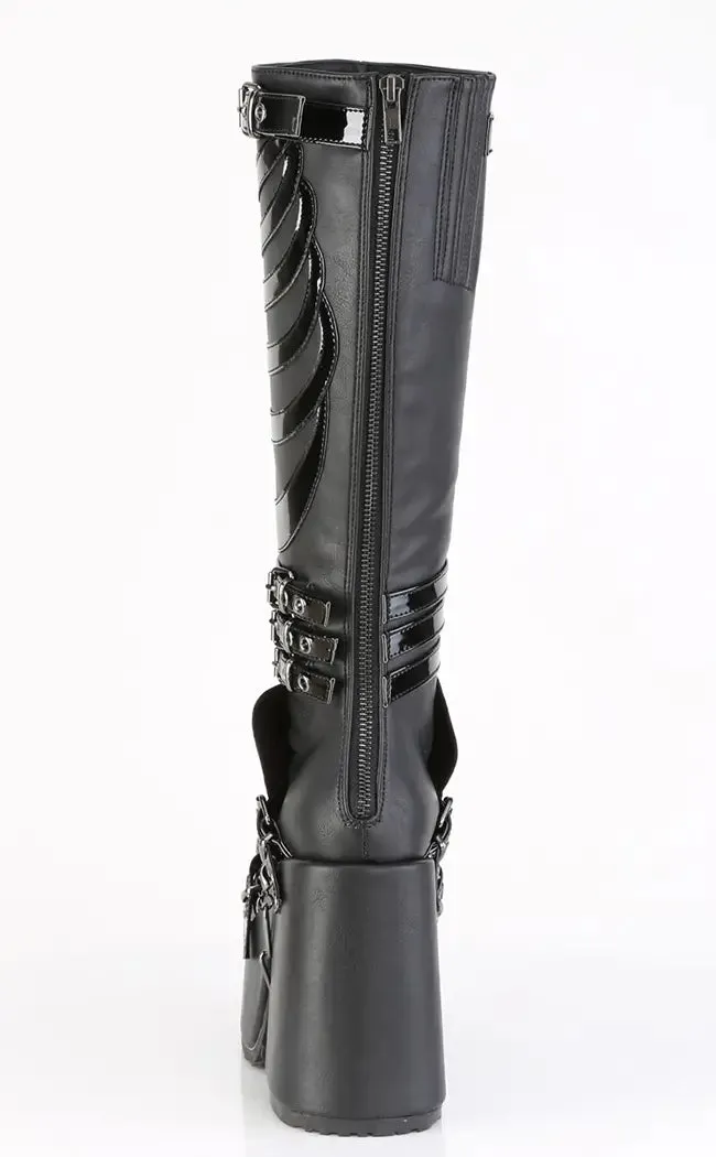 CAMEL-235 Black Vegan Patent Knee-High Boots