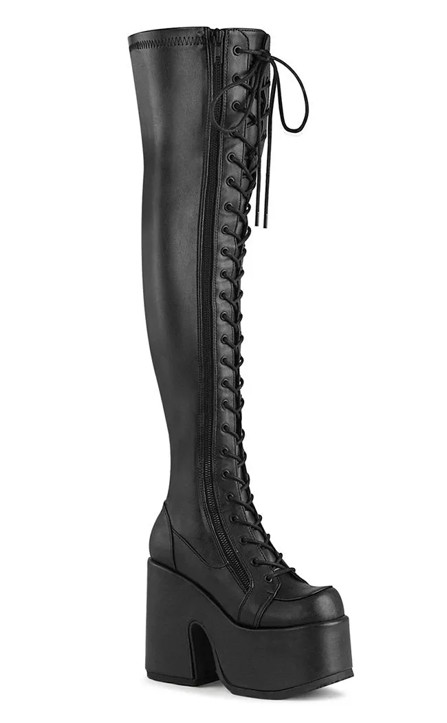 Camel-300 Black Matte Vegan Thigh High Boots (AU Stock)