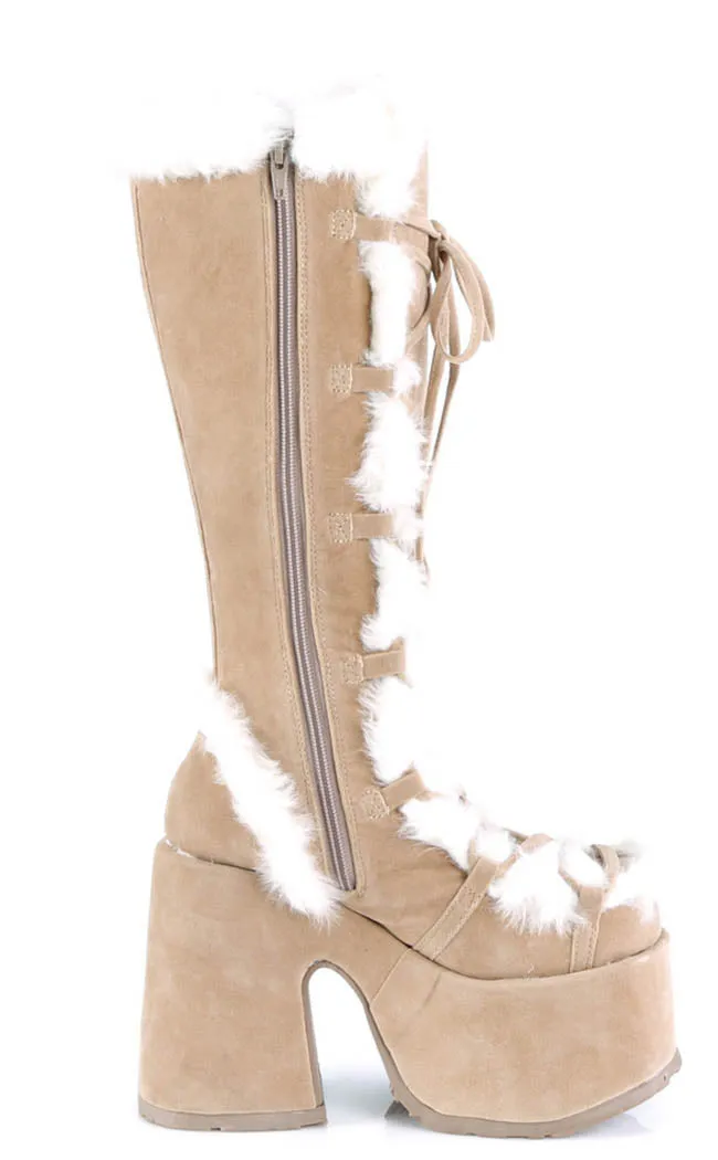 CAMEL-311 Camel Fluffy Faux Suede Boots