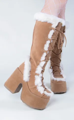 CAMEL-311 Camel Fluffy Faux Suede Boots