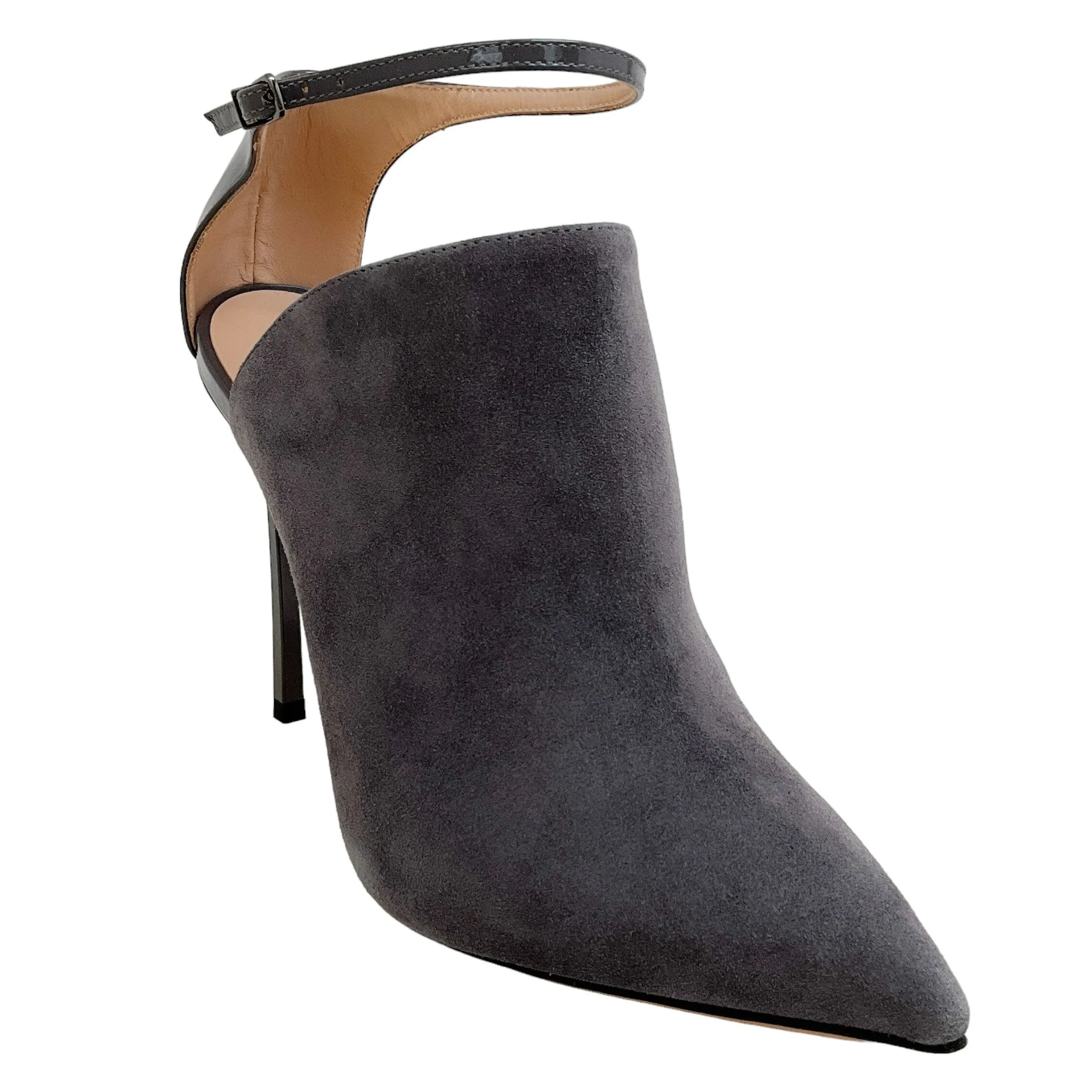 Casadei Gravity Grey Suede and Patent Ankle Strap Shooties