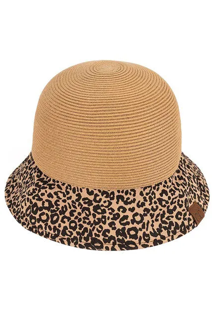 C.C Baby Leopard Print Cloche Straw Bucket Hat