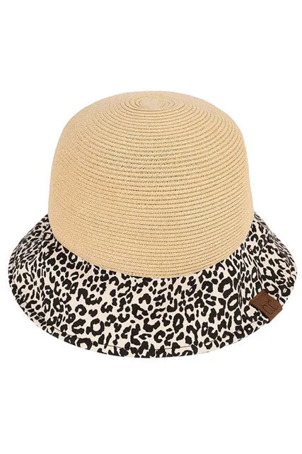 C.C Baby Leopard Print Cloche Straw Bucket Hat