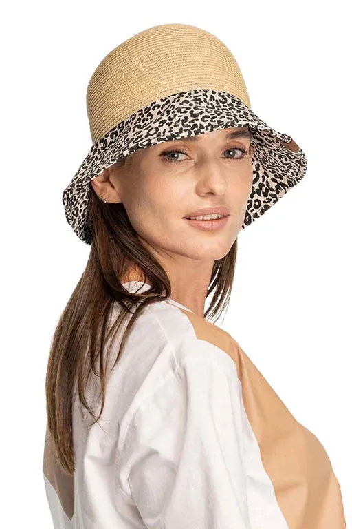 C.C Baby Leopard Print Cloche Straw Bucket Hat