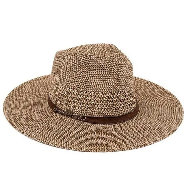 C.C Faux Leather String Paper Straw Panama Hat