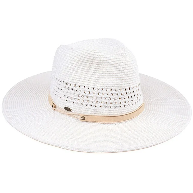 C.C Faux Leather String Paper Straw Panama Hat