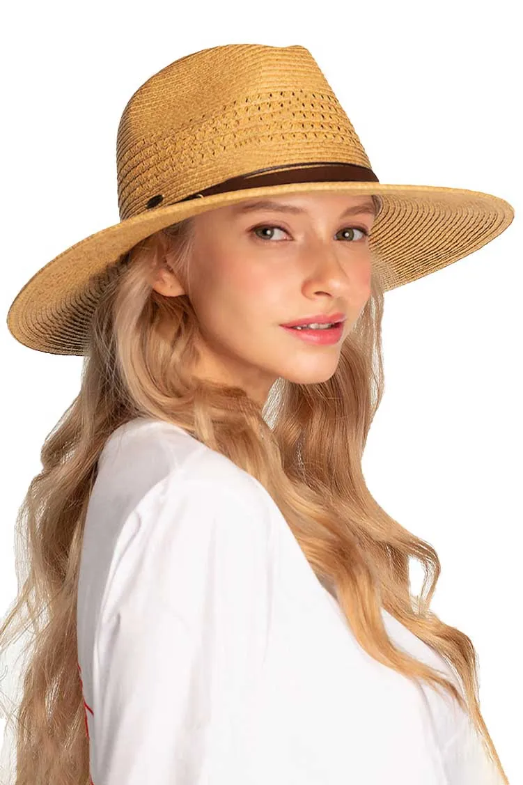 C.C Faux Leather String Paper Straw Panama Hat