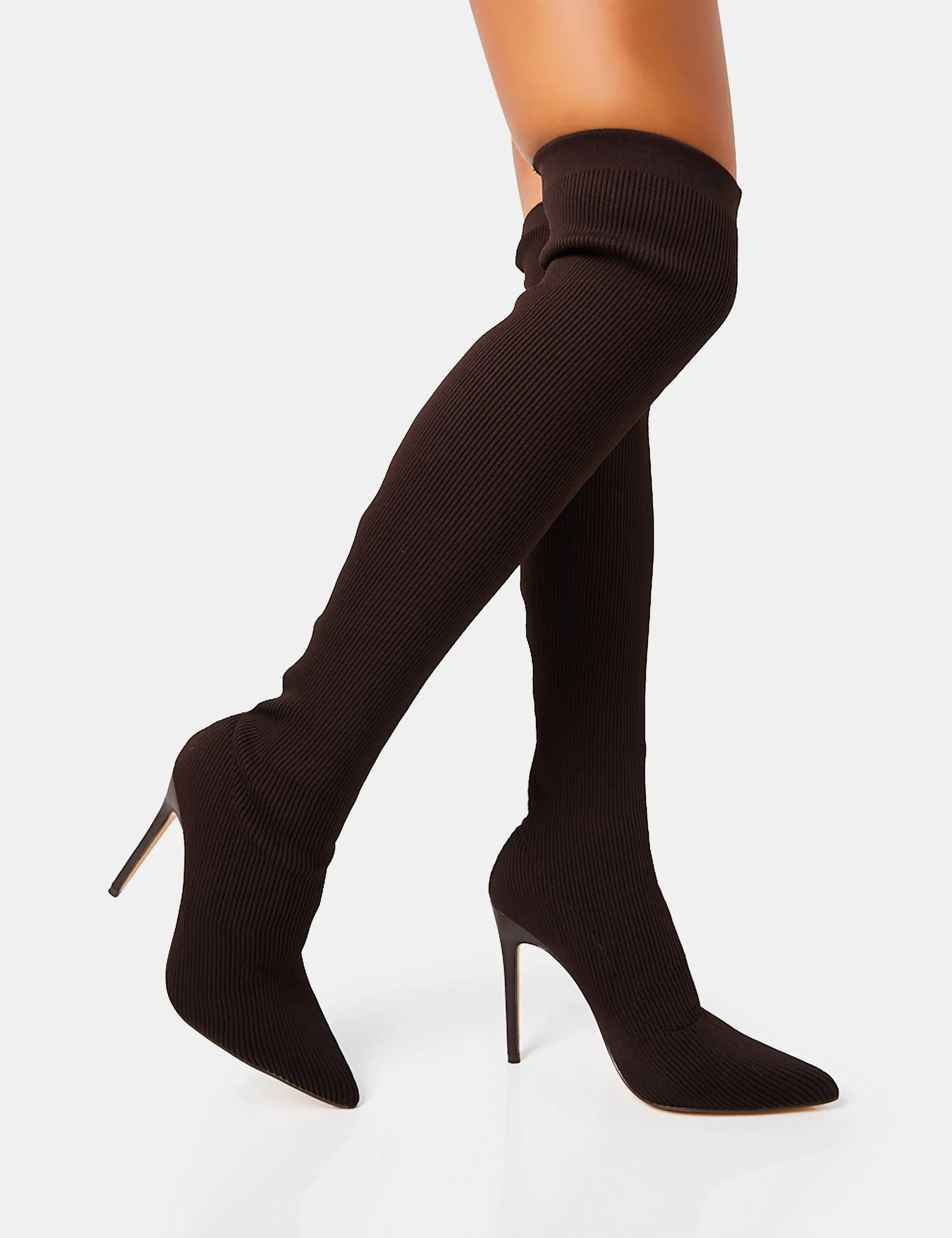 Chateau Chocolate Knitted Sock Stiletto Over The Knee Boots