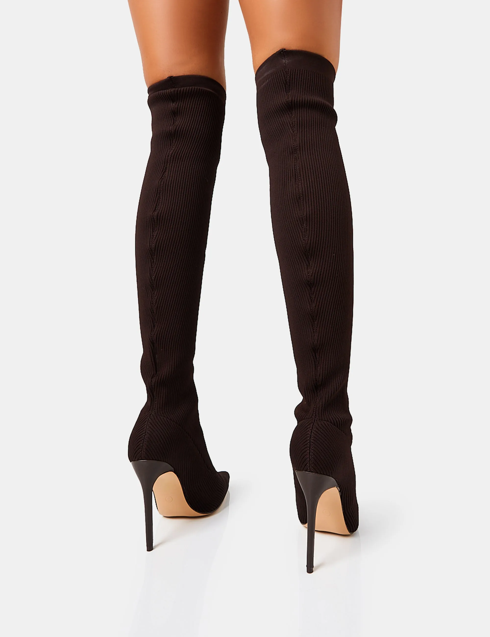 Chateau Chocolate Knitted Sock Stiletto Over The Knee Boots