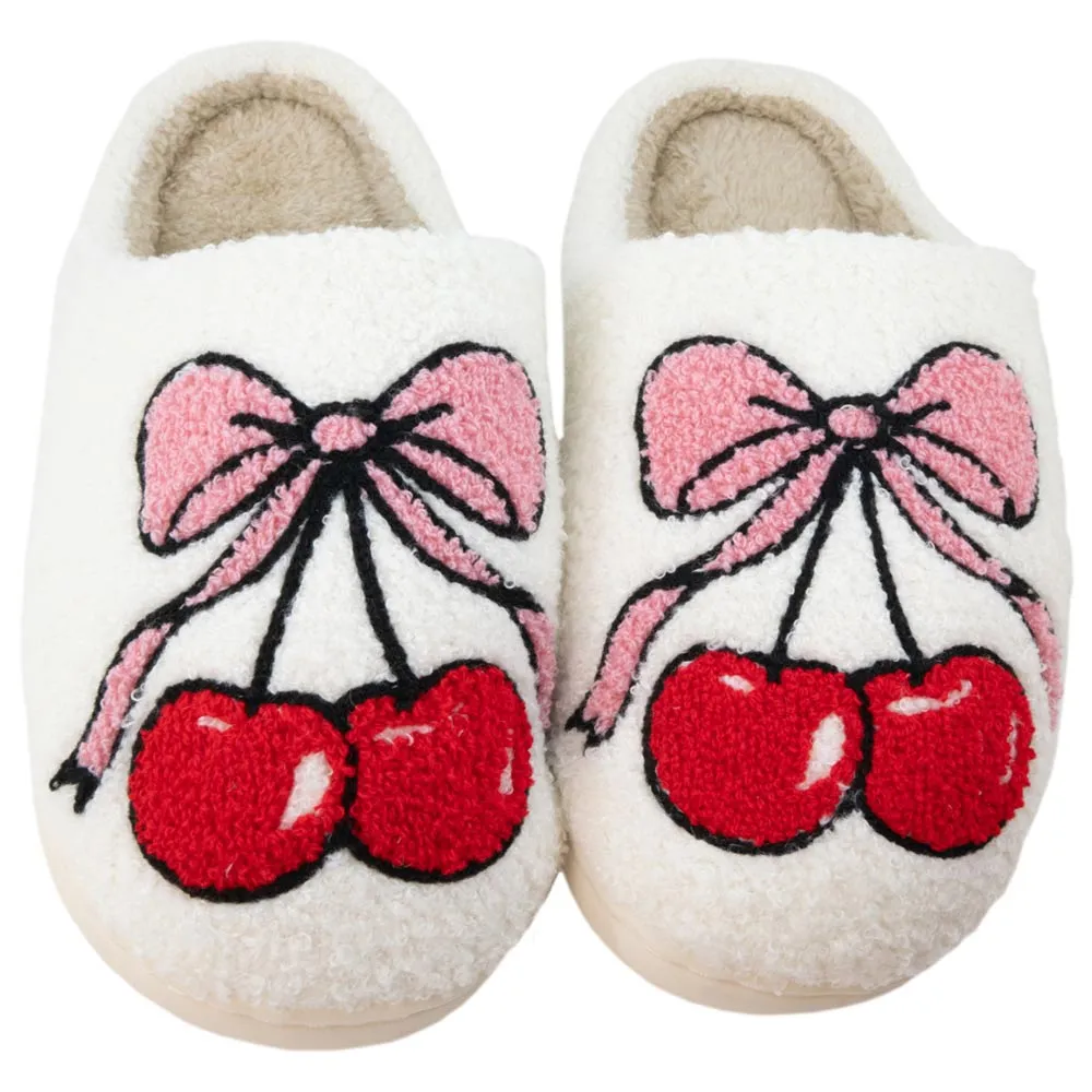 Cherry Bow Wholesale Fuzzy Slippers