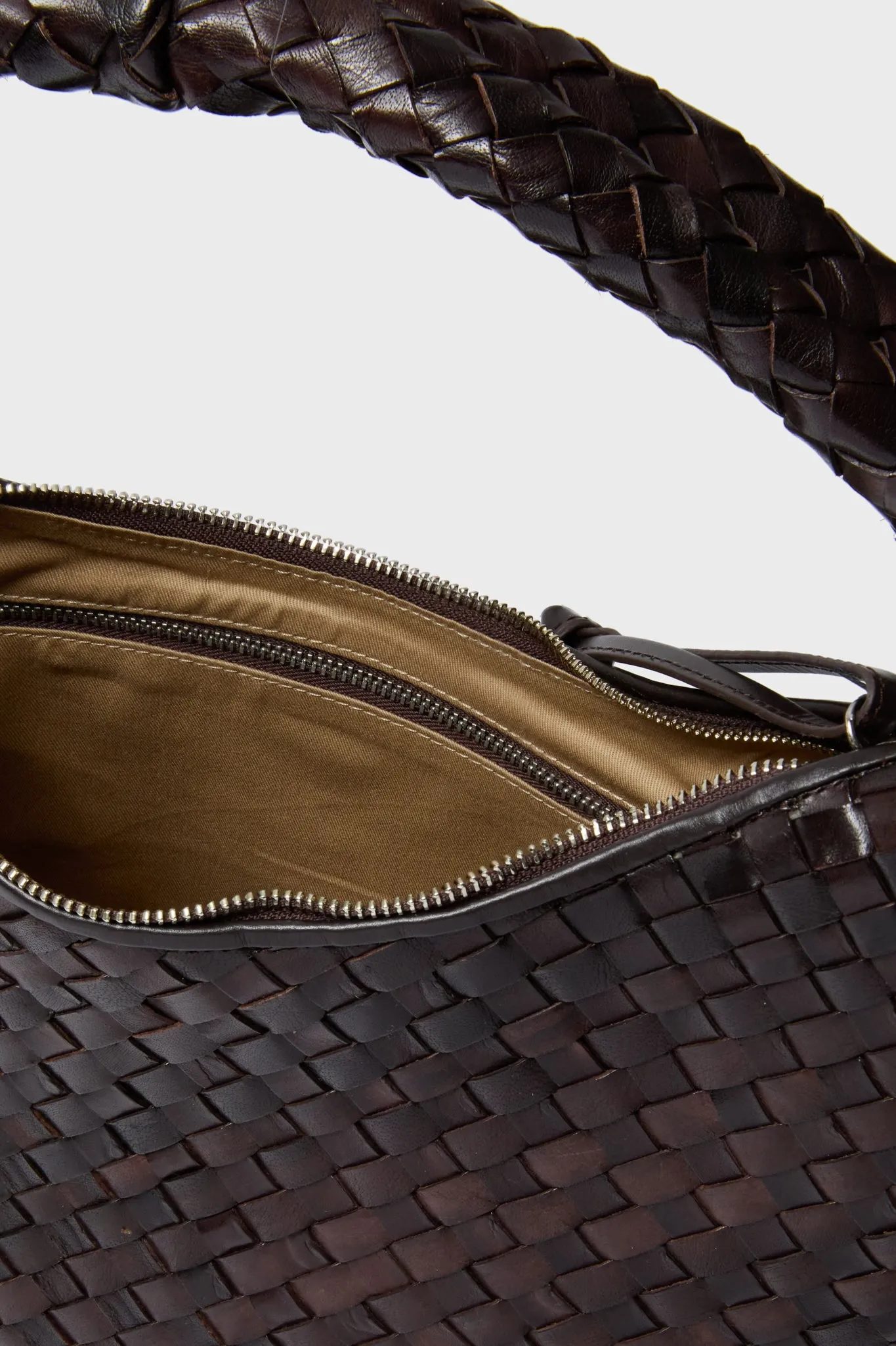 Chocolate Woven Leather Willow Bag