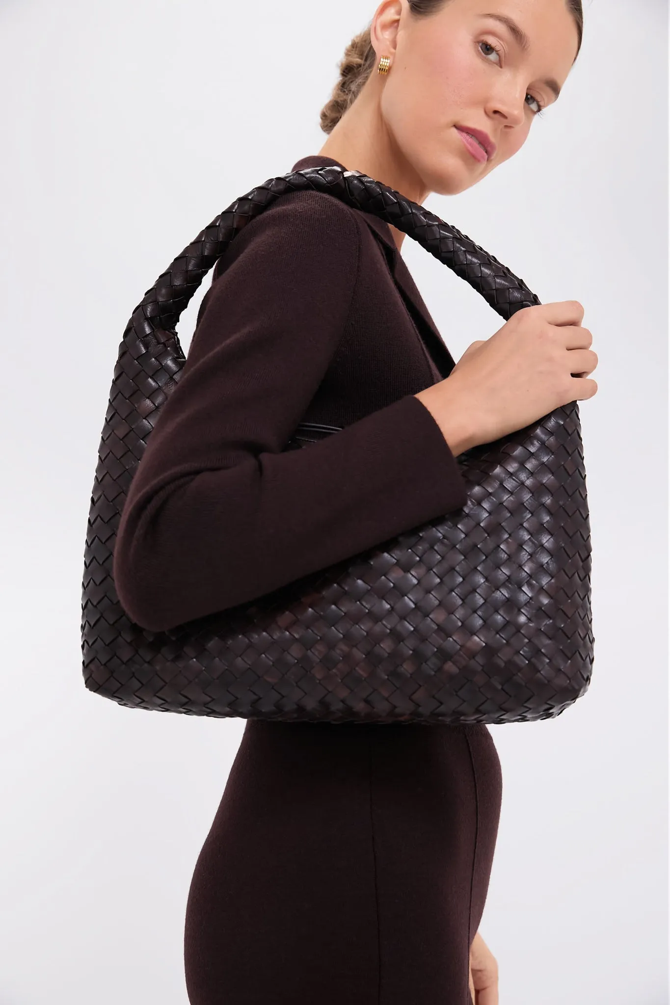 Chocolate Woven Leather Willow Bag